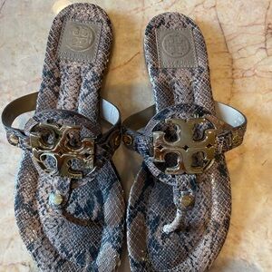 Tory Burch Brown Snake Print Sandals